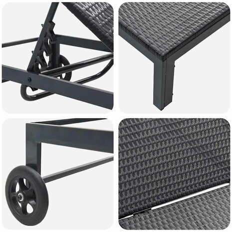 Ligstoel met kussen 2 pcs Zwart 40 x 39 x 40.5cm poly rattan