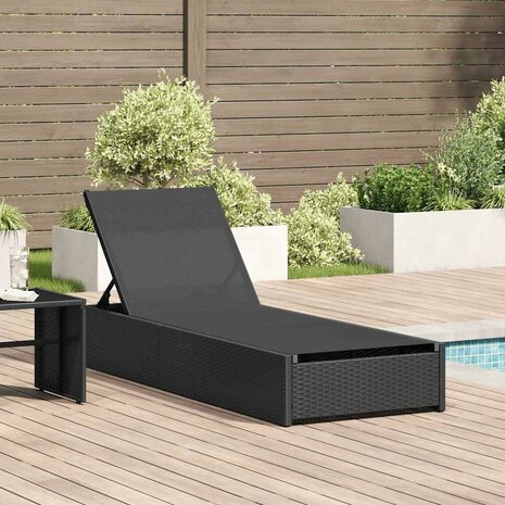 Ligstoel met kussen 1-persoon Zwart 60 x 200 x 27cm poly rattan