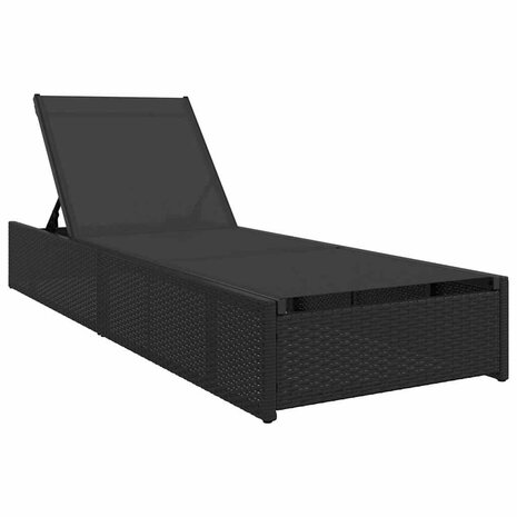 Ligstoel met kussen 1-persoon Zwart 60 x 200 x 27cm poly rattan