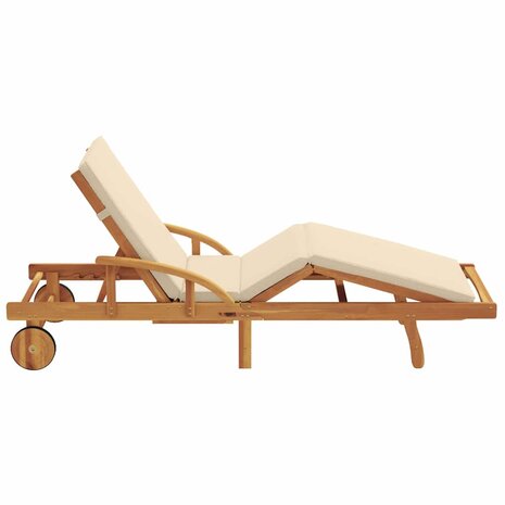 Ligstoel met kussen Beige 200 x 67 x 84cm Massief acaciahout