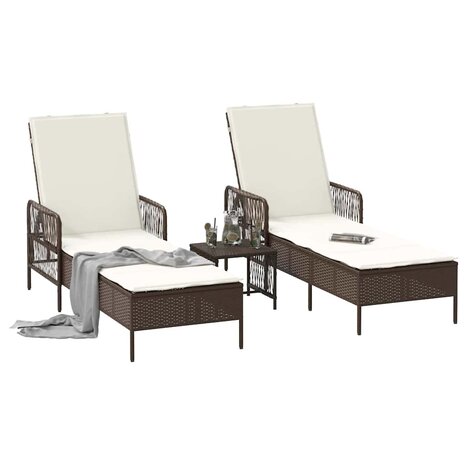 Ligbed met kussen 2 pcs Bruin 35 x 35 x 32cm poly rattan