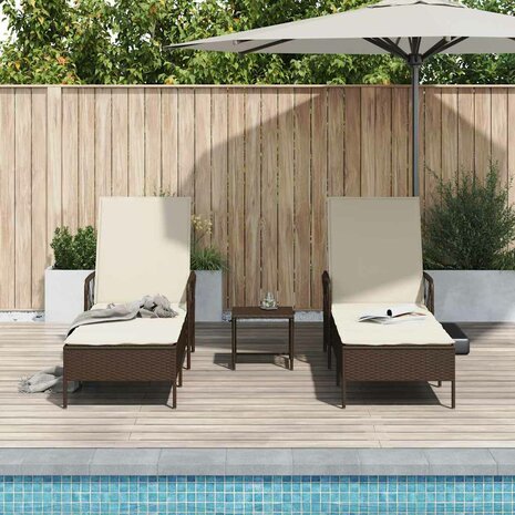 Ligbed met kussen 2 pcs Bruin 35 x 35 x 32cm poly rattan