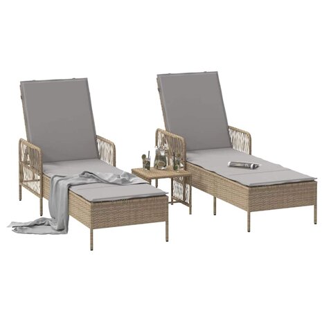 Ligbed met kussen 2 pcs Beige 35 x 35 x 32cm poly rattan