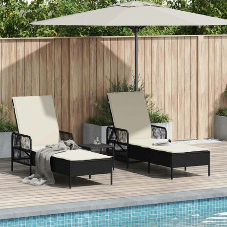 Ligbed met kussen 2 pcs Zwart 35 x 35 x 32cm poly rattan