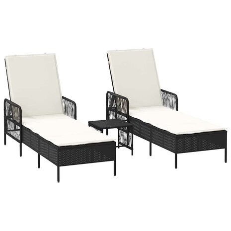 Ligbed met kussen 2 pcs Zwart 35 x 35 x 32cm poly rattan
