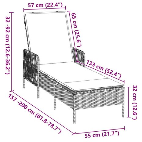 Ligbed met kussen 2 pcs Zwart 35 x 35 x 32cm poly rattan