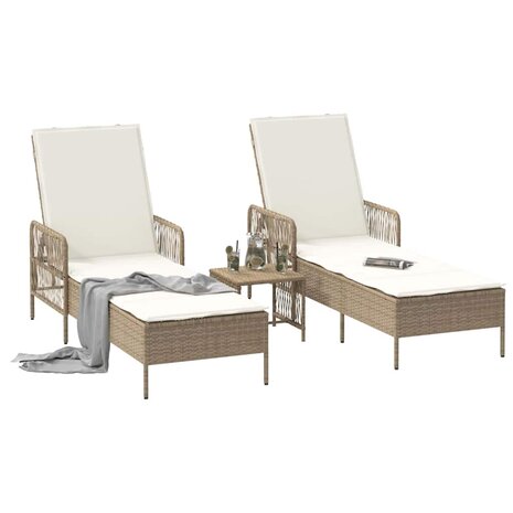 Ligbed met kussen 2 pcs Beige 35 x 35 x 32cm poly rattan