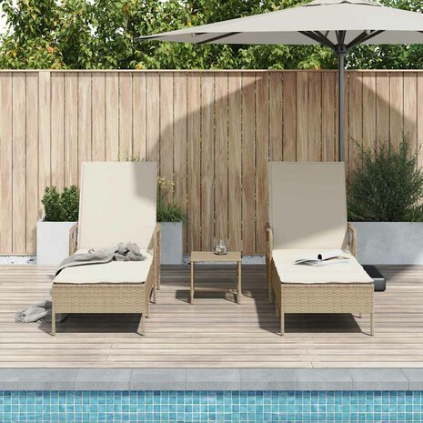Ligbed met kussen 2 pcs Beige 35 x 35 x 32cm poly rattan