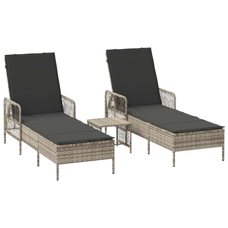 Ligbed met kussen 2 pcs Lichtgrijs 35 x 35 x 32cm poly rattan
