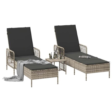 Ligbed met kussen 2 pcs Lichtgrijs 35 x 35 x 32cm poly rattan