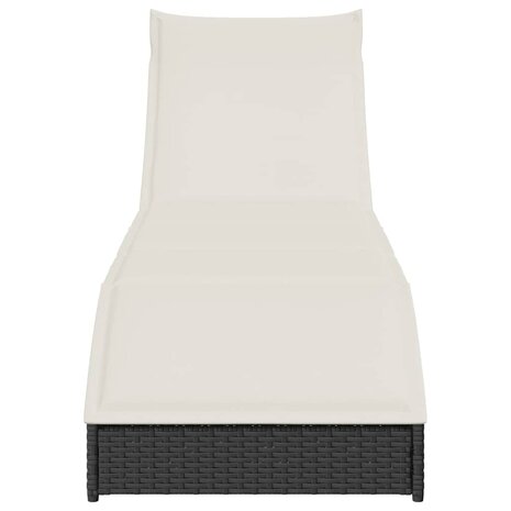 Ligstoel inklapbaar met kussen opbergruimte poly rattan zwart