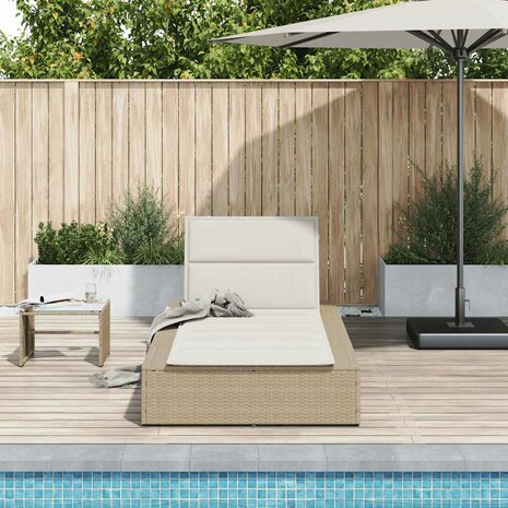 Ligbed met zwevend kussen poly rattan beige
