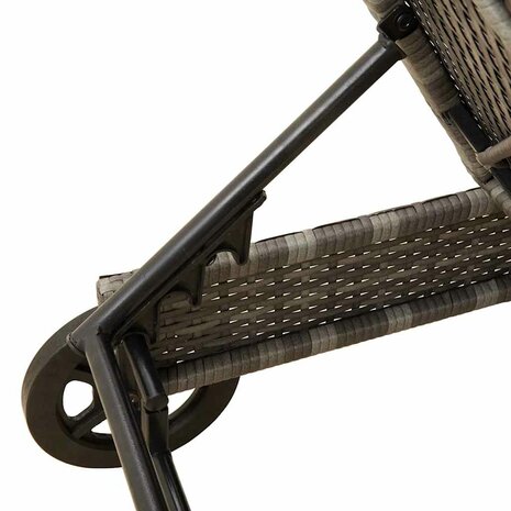 Ligbed met wielen en kussen poly rattan grijs