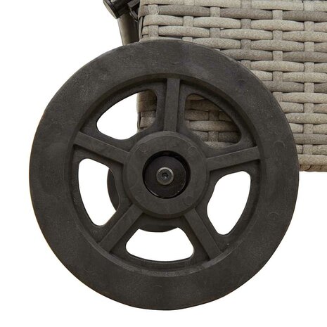 Ligbed met wielen en kussen poly rattan grijs