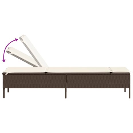 Ligstoelen 2 st met kussens poly rattan bruin