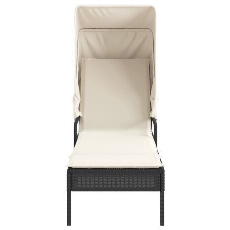 Ligbedden 2 st met luifels en tafel poly rattan zwart