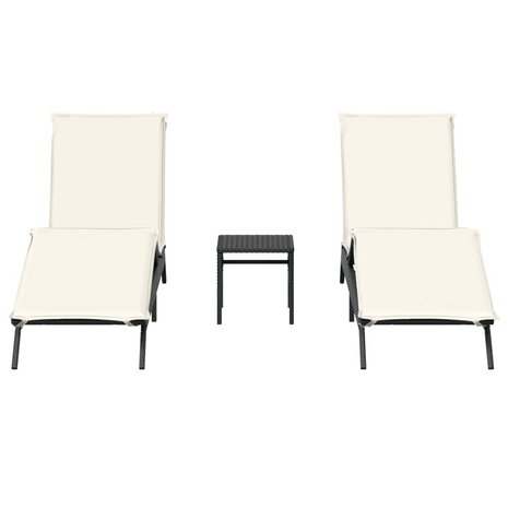 Ligbedden 2 st met tafel poly rattan zwart