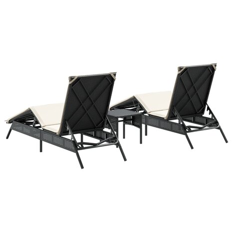 Ligbedden 2 st met tafel poly rattan zwart