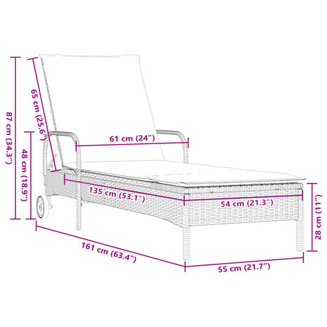 Ligstoelen 2 st met kussens poly rattan zwart