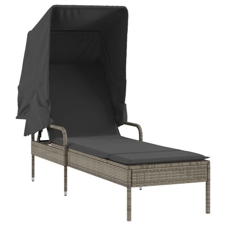 Ligbedden 2 st met luifels en tafel poly rattan grijs