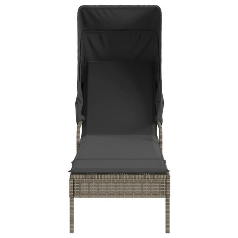 Ligbedden 2 st met luifels en tafel poly rattan grijs