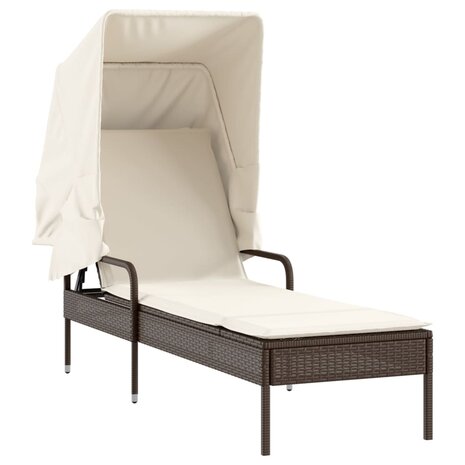 Ligbedden 2 st met luifels en tafel poly rattan bruin
