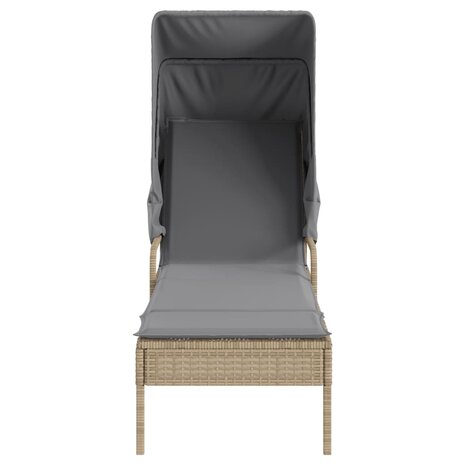Ligbedden 2 st met luifels en tafel poly rattan beige