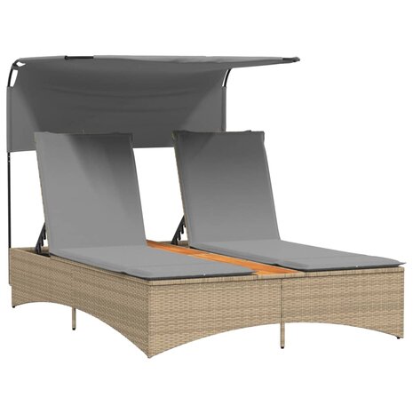 Ligbed 2-persoons luifel en kussens poly rattan gemengd beige