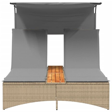 Ligbed 2-persoons luifel en kussens poly rattan gemengd beige