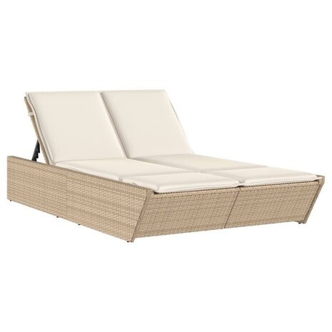 Ligbed 2-persoons met kussens poly rattan beige