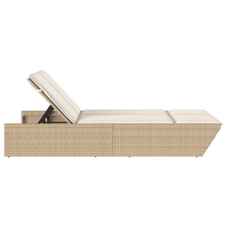 Ligbed 2-persoons met kussens poly rattan beige