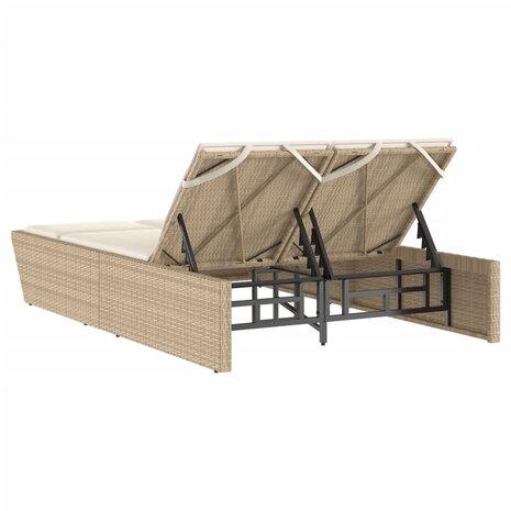 Ligbed 2-persoons met kussens poly rattan beige