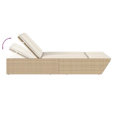 Ligbed 2-persoons met kussens poly rattan beige