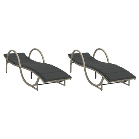 Ligbedden 2 st met kussens poly rattan lichtgrijs