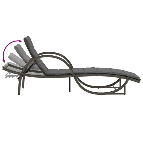Ligbedden 2 st met kussens poly rattan grijs