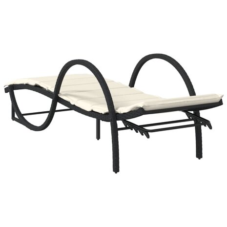 Ligbedden 2 st met kussens poly rattan zwart