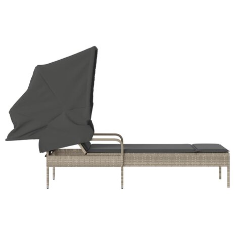Ligbed met luifel poly rattan lichtgrijs