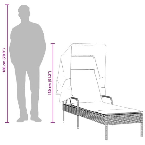 Ligbed met luifel en tafel poly rattan zwart