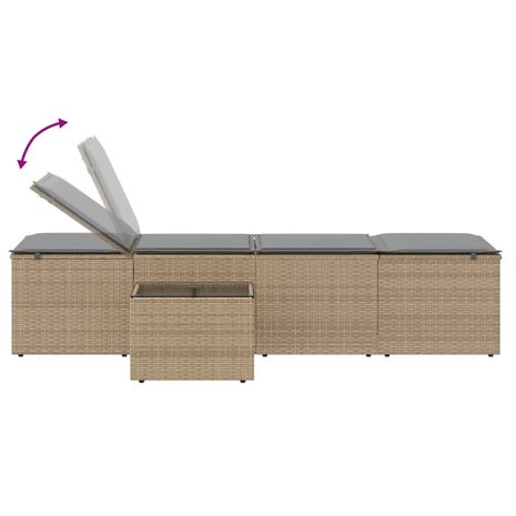 Ligstoelen 2 st met tafel beige poly rattan