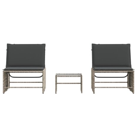 Ligstoelen 2 st met tafel lichtgrijs poly rattan