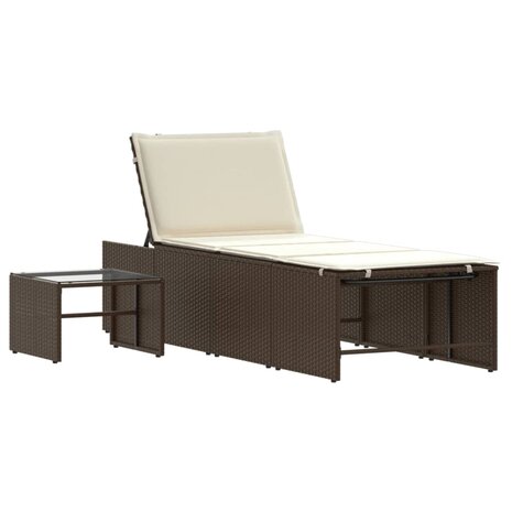 Ligstoelen 2 st met tafel bruin poly rattan