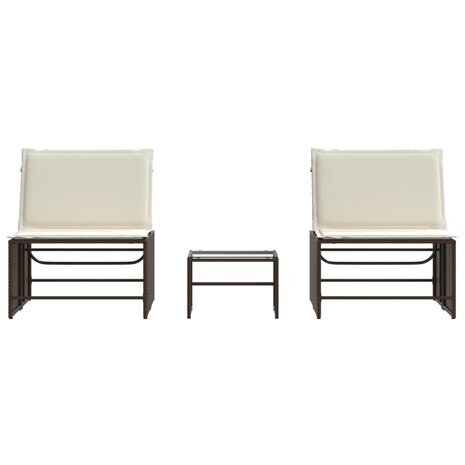 Ligstoelen 2 st met tafel bruin poly rattan