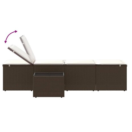 Ligstoelen 2 st met tafel bruin poly rattan