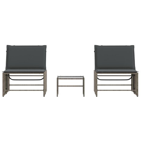 Ligstoelen 2 st met tafel grijs poly rattan