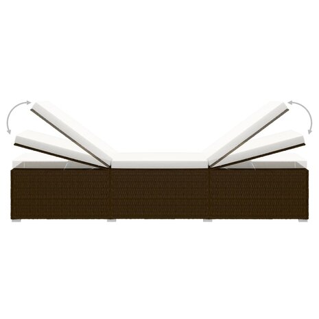 Ligbed met kussen en theetafel poly rattan bruin
