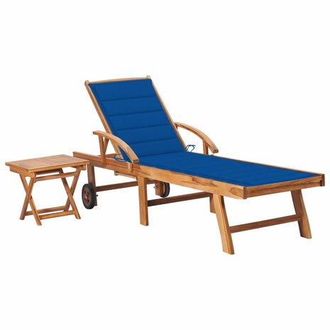Ligbed met tafel en kussen massief teakhout