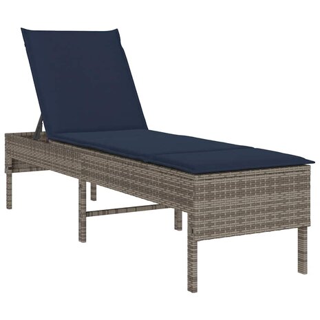 Ligstoel met kussen grijs 55x200x44cm polyrotan