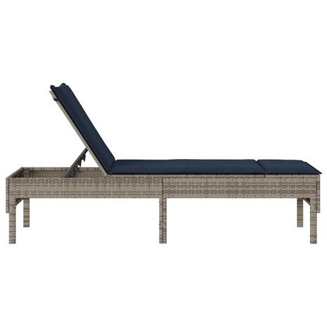 Ligstoel met kussen grijs 55x200x44cm polyrotan