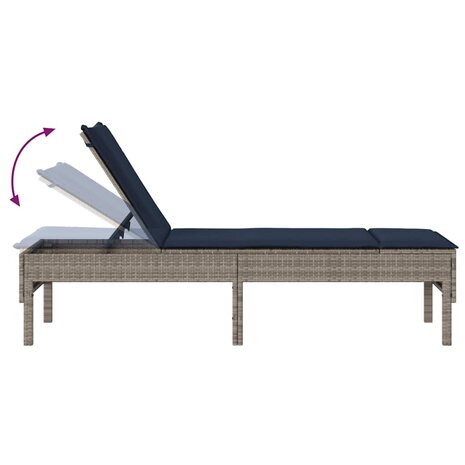 Ligstoel met kussen grijs 55x200x44cm polyrotan
