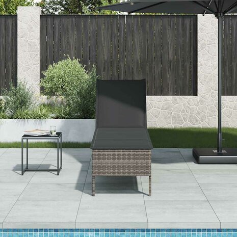 Ligstoel met kussen grijs 55x200x44cm polyrotan